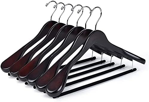 Luxury Wide Shoulder Wooden Hangers 30 Pack, with Velvet Bar, Smooth Mahogany Finish Wood Suit Hanger Coat Hanger for Closet, Holds Upto 20lbs, 360° Swivel Hook, for Jacket, Dress Heavy Clothes Hanger by QualityHangers