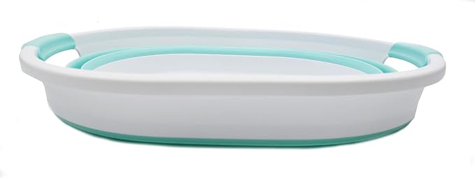 SAMMART 32L (8.4 gallon) Collapsible Plastic Laundry Basket - Foldable Pop Up Storage Container/Organizer - Portable Washing Tub, Water Capacity: 24L (1, White/Lake Green) - Image 3