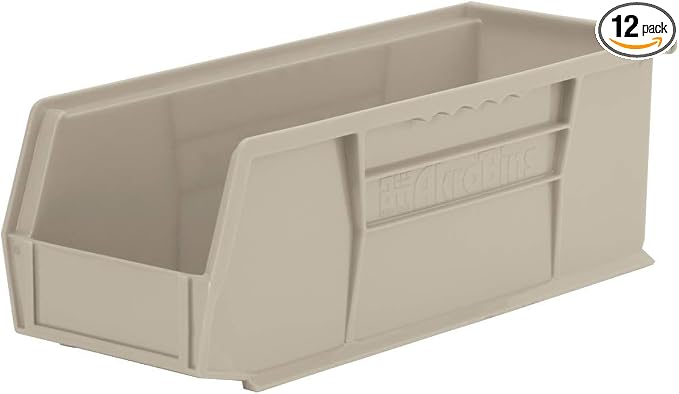 Akro-Mils 30234 AkroBins Plastic Storage Bins, 15"x5"x5", Stone, 12-Pack | Space-Saving Stackable Bins for Garage, Pantry, Craft Organization by Akro-Mils