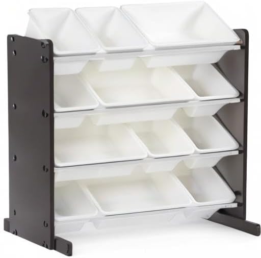 Humble Crew Kids Toy Organizer with 12 Bins, 4 Tier Storage for Playroom | Sturdy wood and steel toddler shelf, removable BPA-free containers, wall anchor anti-tip safety kit for bedroom or classroom - Image 10