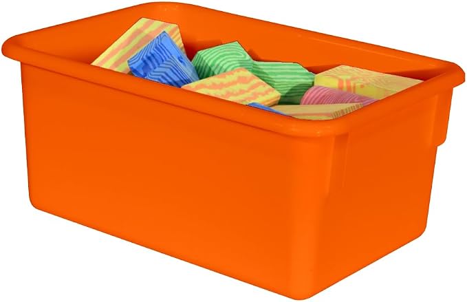 Wood Designs Cubby Storage Bin, Heavy Duty Plastic Containers for Kids Orange Cubby Tray Set of 12 - Image 3