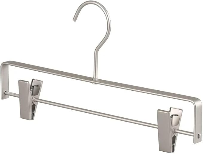 Premium Matte Silvery Aluminum Pants Clip Hanger 100 Pack, 12” Extra Smooth & Durable Metal Shirt Dress Aluminum Alloy Hanger,Clothing Support,Clothing Hang by WONQEXZ