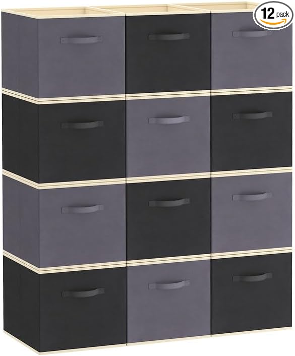 Lifewit Storage Cubes, 11 Inch Organizer Bins, 18L Gray&Black, 12 Packs | Foldable Decorative Fabric Storage Baskets for Organizing Home Organizers with Handles for Shelves, Closet by Lifewit