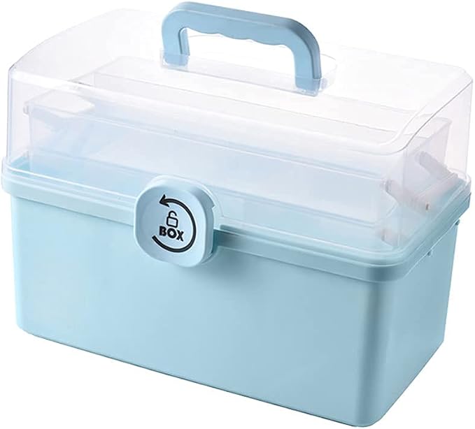 Sooyee Craft Organizers and Storage,Plastic Box with 3-Tier Fold Tray and Handle,Portable Lockable Container for Arts, Crafts,Cosmetic, Sewing, Toy, Washi Tape, Lego,13.4x7.5x8.9 in,Clear/Blue - Image 8