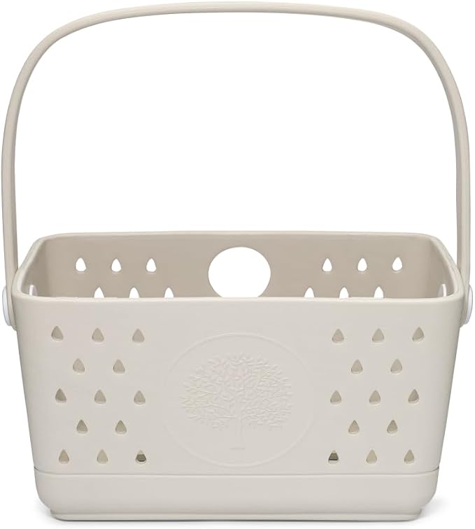 Parker Baby Co. Quick-Dry Bath Caddy Organizer with Handle - Snow, Regular | BPA-free, food-grade shower caddy & bath organizer that stores toys and bath supplies in a sturdy, easy-carry handle design by ParkerBabyCo