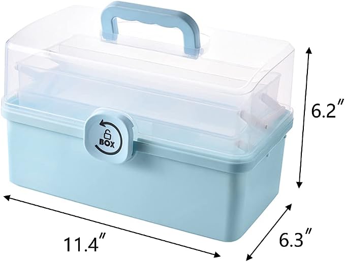 Sooyee Craft Organizers and Storage,Plastic Box with 3-Tier Fold Tray,Art Supply Storage Organizer,Portable Lockable Container for Cosmetic, Toy, Washi Tape, Sewing,Lego,Clear/Blue - Image 5