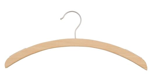 NAHANCO 40017HU Premium Retro-Style Wooden Shirt Hanger with Brushed Chrome Hook, Rounded Shoulders with Rubber Non-Slip Grippers, 16" Natural (Pack of 25) by National+Hanger+Company%2C+Inc.