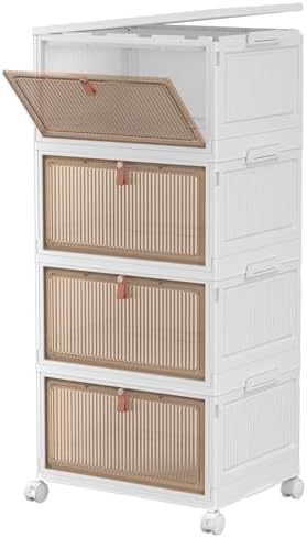 4 Tier Plastic Storage Bins with Lids 28QT, Stackable, Wheeled, Collapsible, Closet Organizers for Living Room, Office, Dorm by YFXCVSL