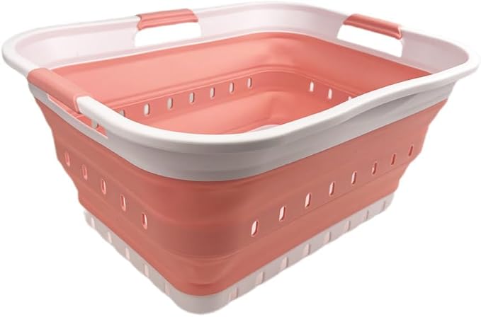 SAMMART 42L (11 gallon) Collapsible Plastic Laundry Basket - Foldable Pop Up Storage Container/Organizer - Space Saving Hamper/Basket (1, White/Quartz Pink) - Image 2