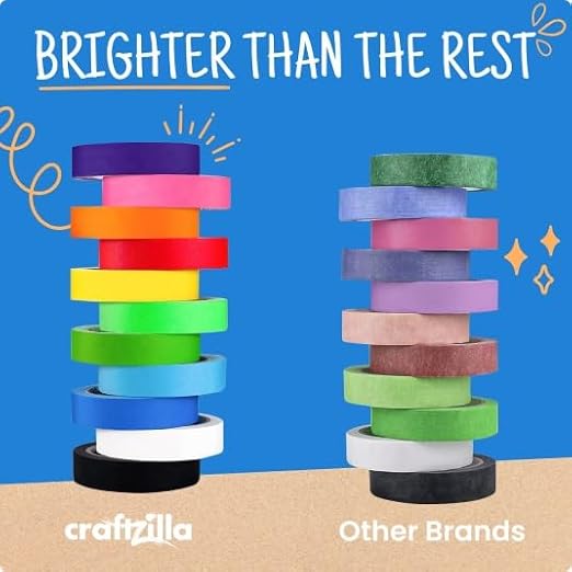 Craftzilla Colored Masking Tape, 11Rolls 275 Yards Total, for Arts & Craft | Vibrant Colored Painters Tape for Labeling & Color-Coding. Kid-Safe, Residue-free, Great for Back to School & Home - Image 9