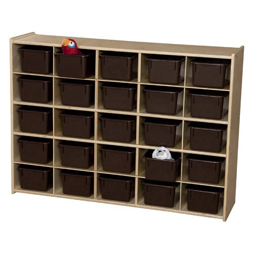 Contender Birch 25 Cubby Tray Cabinet with Brown Color Bins, Toy Storage Organizer for Toddlers, Shelving Units for Kindergarten, Daycare, Nursery, Homeschool - Image 3
