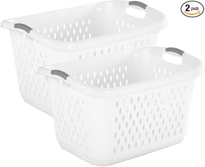 (2 Pcs) 2.7 Bushel Extra Large Plastic Laundry Basket with 2 Carry Handles, For use in the Laundry Room, Dorm Room or Bedroom，White by Unknown