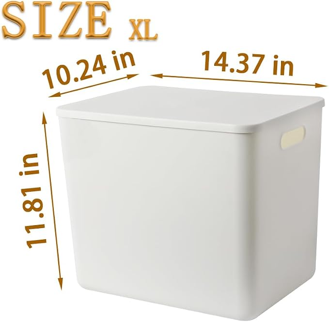 4 pack large plastic White storage bins with Lids, Toy Box Chest with Handle，Organizer Containers Baskets for Baby,Nursery，Shelves，Playroom, Bedroom，Office,Closet，home (White, 4XL) - Image 5