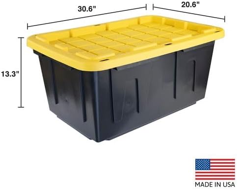 CX Heavy Duty 27-Gallon Stackable Plastic Storage Bins with Lids, 2 Pack | Storage totes for garage organization, Stackable containers, weather-resistant, snap lid, 14.3H x 20.6W x 30.6D, Black/Yellow - Image 2