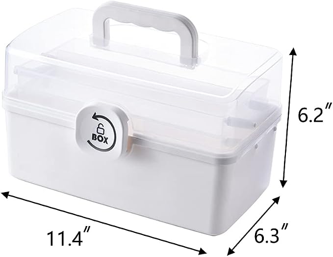 Sooyee Plastic Storage Box with 3-Tier Fold Tray, Tool Organizer Portable Handled Case, Lockable Container for Arts, Crafts, Cosmetic, Sewing, Toy, Washi Tape, Lego, Clear/White - Image 4