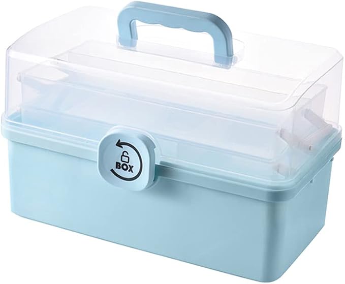 Sooyee Craft Organizers and Storage,Plastic Box with 3-Tier Fold Tray,Art Supply Storage Organizer,Portable Lockable Container for Cosmetic, Toy, Washi Tape, Sewing,Lego,Clear/Blue - Image 3