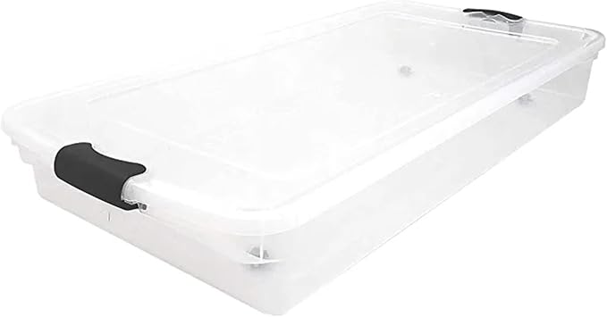 HOMZ Under Bed Clear Plastic Storage Bin w/Lid, 60 Qt, Gray Latch, 2 Pack | Stackable Underbed Container Set for Shoes, Bags, Clothes, and Towel Organization - Image 8
