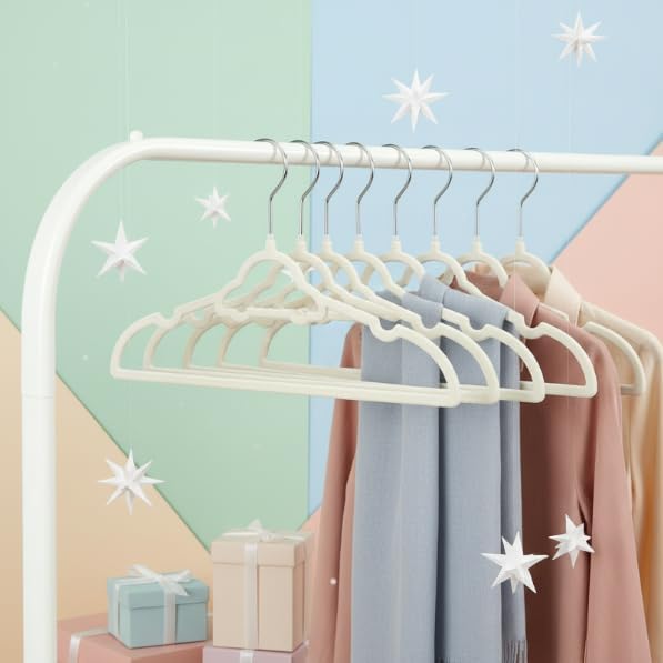 GoodtoU 50 Pack Velvet Baby Hangers, 12.8 Inch Non-Slip Toddler Clothes Hangers, for Infant Coats, Dresses & Pants, White - Car - Image 6