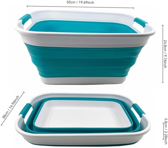 SAMMART 27L (7.1 Gallons) Collapsible Plastic Laundry Basket with Handle-Foldable Pop Up Storage Basket with handle (2, Ceramic Blue+Pale Purple) - Image 2