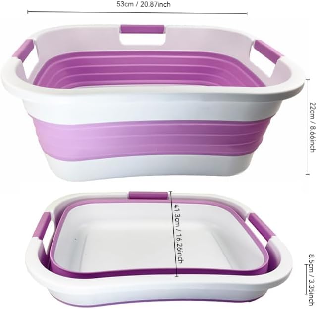 SAMMART 30L (7.9 gallon) Collapsible Plastic Laundry Basket - Foldable Pop Up Storage Container/Organizer - Portable Washing Tub - Space Saving Hamper/Basket (1, White/Pale Purple) - Image 3