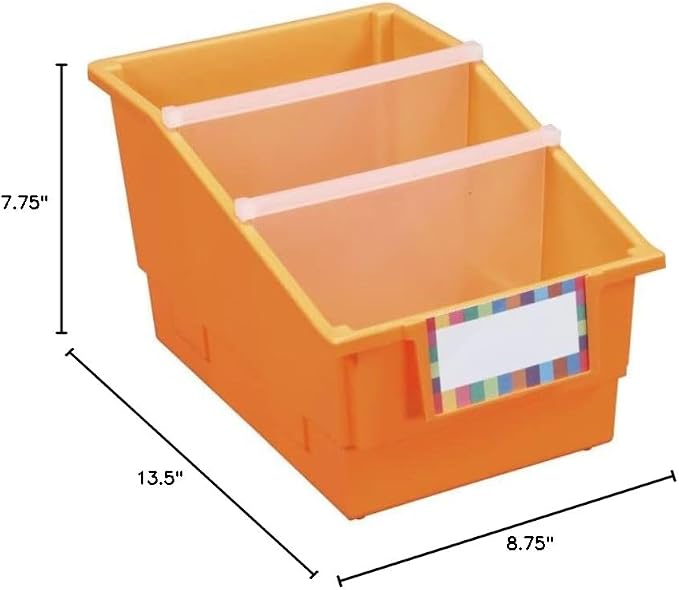 Really Good Stuff Orange Chapter Book Classroom Library Bins with Dividers | 8.75" x 13.5" x 7.75", 4-Pack, Plastic Shelf Bin Organizers for Book Organization, Documents, Files, Magazines - Image 4