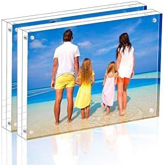 Meetu Acrylic Picture Frame 3.5 x 5 inch,2 Pack Clear Freestanding Double Sided 20mm Thickness Frameless Magnetic Photo Frames Desktop Display with Gift Box Package by Meetu