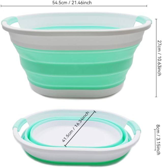 SAMMART 32L (8.4 gallon) Collapsible Plastic Laundry Basket - Foldable Pop Up Storage Container/Organizer - Portable Washing Tub, Water Capacity: 24L (1, White/Light Green) - Image 3
