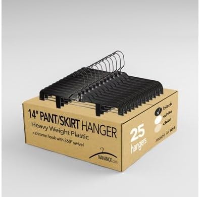 NAHANCO 14” Heavy Weight Black Plastic Bottom Hanger, 100 Pack | Heavy Weight Plastic Skirt/Pant Hangers with Black Hook and Black Plastic Clips - Image 2