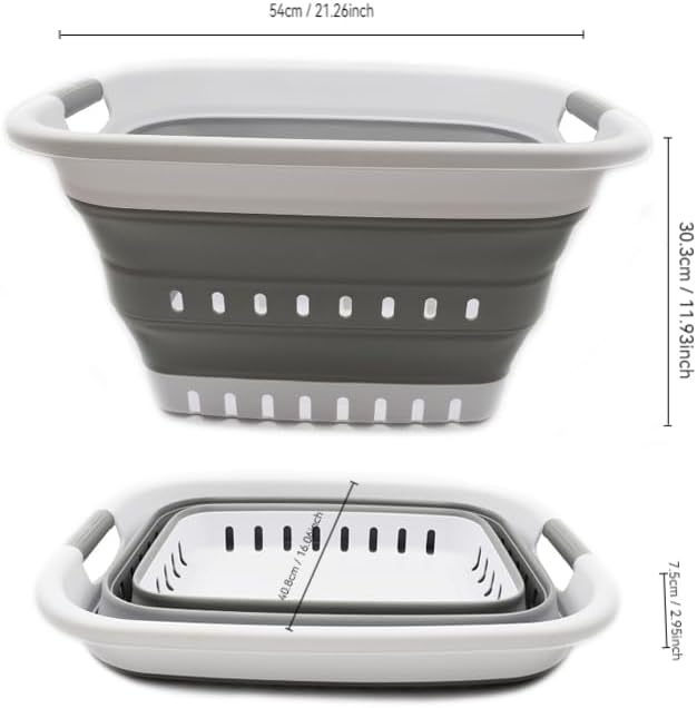 SAMMART 37L (9.77 gallon) Collapsible Plastic Laundry Basket - Foldable Pop Up Storage Container/Organizer - Portable Washing Tub - Space Saving Hamper/Basket (2, White/Grey) - Image 3
