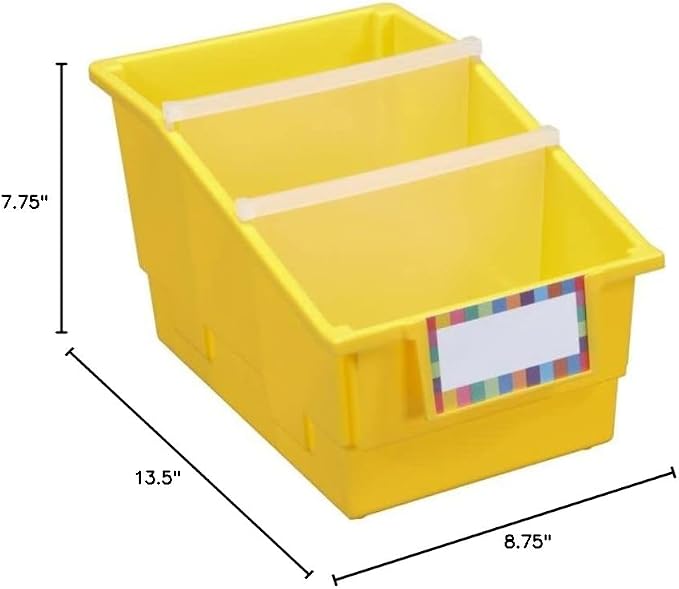 Really Good Stuff Yellow Chapter Book Classroom Library Bins with Dividers | 8.75" x 13.5" x 7.75", 4-Pack, Plastic Shelf Bin Organizers for Book Organization, Documents, Files, Magazines - Image 4