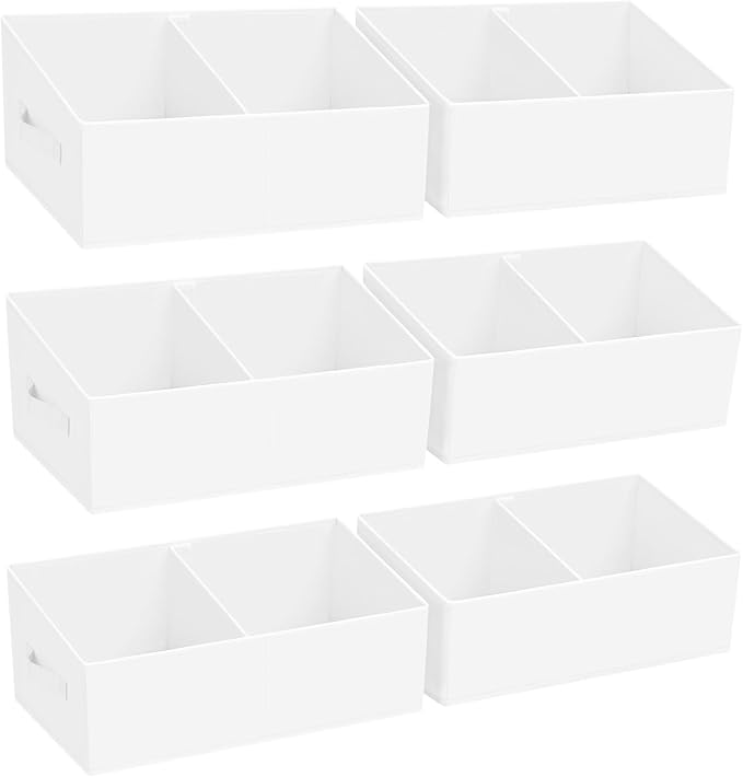 DIMJ Large Closet Shelf Organizer Bins 6 Packs with Handles and Divider, Fabric Trapezoid Storage Baskets, Foldable Clothes Containers Box for Shelf, Towel, Book, Toy, Purse, Hats, ,White by DiMJ