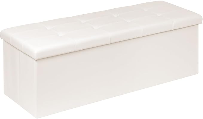 PINPLUS Folding Storage Ottoman Bench with Tray, 43.3inches Faux Leather Long Storage Chest Footrest Seat, Coffee Table, Foot of Bed Storage Bench for Living Room Bedroom, Beige by PINPLUS