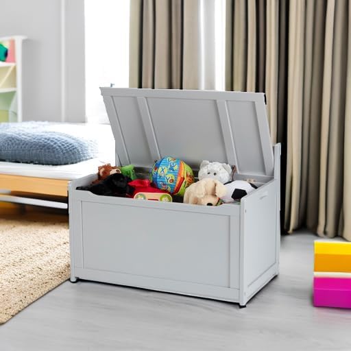 Melissa & Doug Toy Chest, Wooden Toy Storage Box with Safety-Hinged Lid, Kids Toys Storage Organizer for Playroom, Bedroom, & Montessori Classroom Furniture for Boys & Girls Ages 3+, Gray - Image 5