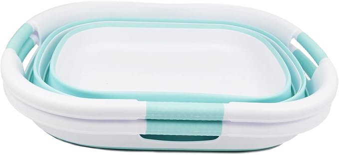 SAMMART 40L (10.5 gallon) Collapsible Plastic Laundry Basket - Foldable Pop Up Storage Container/Organizer - Portable Washing Tub - Space Saving Hamper/Basket (White/Lake Green (Set of 2)) - Image 3