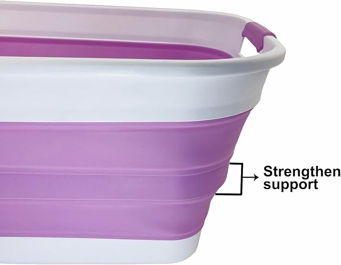SAMMART 27L (7.1 Gallons) Collapsible Plastic Laundry Basket with Handle-Foldable Pop Up Storage Basket with handle (2, Ceramic Blue+Pale Purple) - Image 5