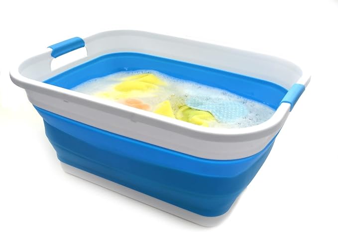 SAMMART 41L (10.8 gallon) Collapsible Plastic Laundry Basket - Foldable Pop Up Storage Container/Organizer - Portable Washing Tub - Space Saving Hamper/Basket (Rectangular, Sky Blue) - Image 6