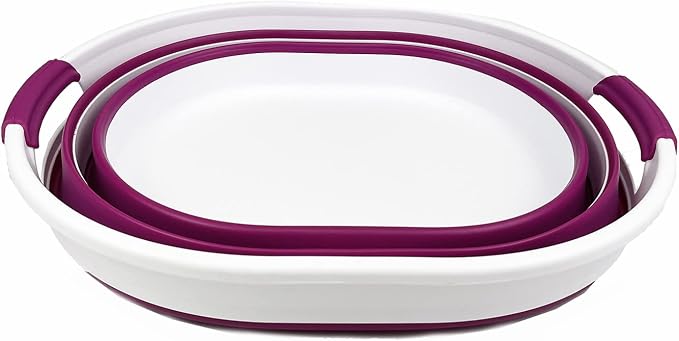 SAMMART 23L (6 Gallons) Collapsible Plastic Laundry Basket - Oval Tub/Basket - Foldable Storage Container/Organizer - Portable Washing Tub - Space Saving Laundry Hamper (White/Purple) - Image 2
