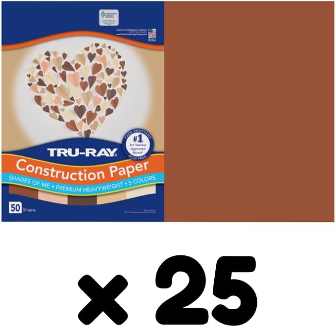 Tru-Ray Shades of Me Construction Paper, 5 Assorted Skin Tone Colors, 12" x 18", 50 Sheets/Pack, Case of 25 Packs,1250 Sheets Total - Image 2