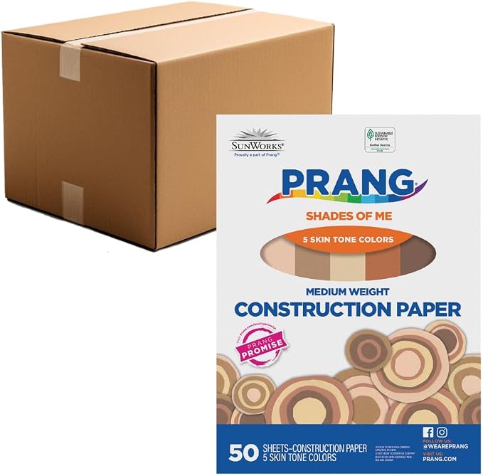 Prang Construction Paper, Shades of Me, 9" x 12", 50/Pack, 50 Packs | Formerly SunWorks, Multicultural Craft Paper, Medium Weight, 5 Assorted Skin Tone Colors, 2500 Sheets Total, P9509 by Prang