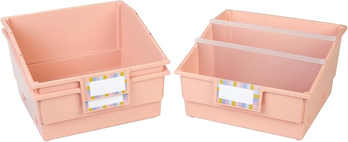 Really Good Stuff Picture Book Classroom Library Bins with Dividers, 6-Pack | Peach, 13.5 in W x 13.5 in D x 7.75 in - Image 5
