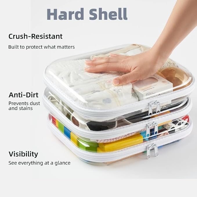 3 Pcs Large Clear Hard Shell Zipper Case, 1.3mm Heavy Duty Plastic File Box | Puzzle Storage Organizer, Board Game, Toy, Craft and Art Supply Organization - Image 5