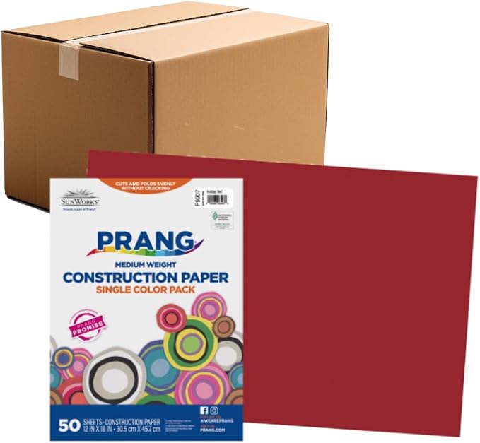 Prang Construction Paper, 12" x 18", Holiday Red, 50/Pack, 25 Packs | Formerly SunWorks, Class Pack, 1250 Sheets Total, P9907 by Prang