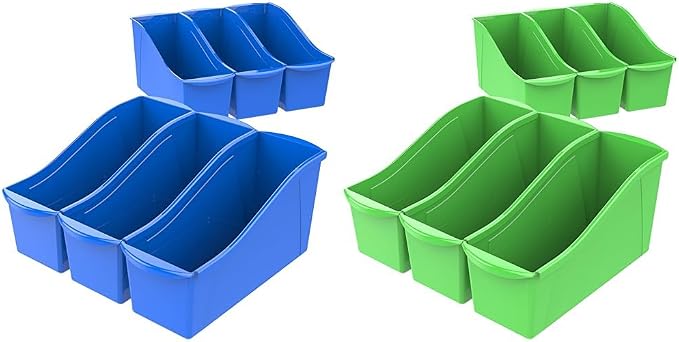 Storex Interlocking Plastic Book Bin Organizer for Home Office Classroom Blue 6-Pack 71101U06C and Green 6-Pack 71104U06C by Unknown