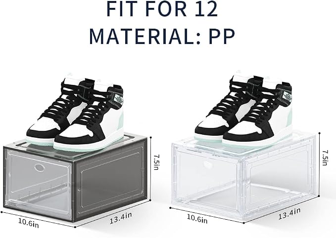 Large Clear Plastic Shoe Boxes Stackable Organizing Sneaker, 10 Pack Drop Front Shoe Storage Boxes for Closet, plastic shoe storage entryway for Size 12 (Clear 10 Pack) - Image 6