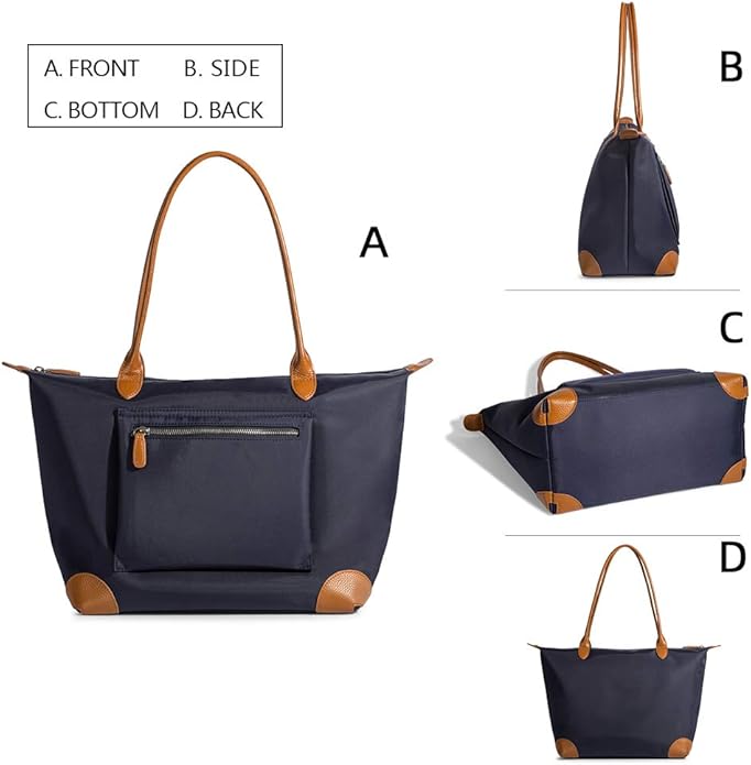 DORIS&JACKY Women Lightweight Tote Bag Designer Leather Work Shoulder Purse | Large Foldable Waterproof Nylon Hobo, Soft Fashion Casual Travel Gym Shopping Handbags with Long Leather Strap - Image 3