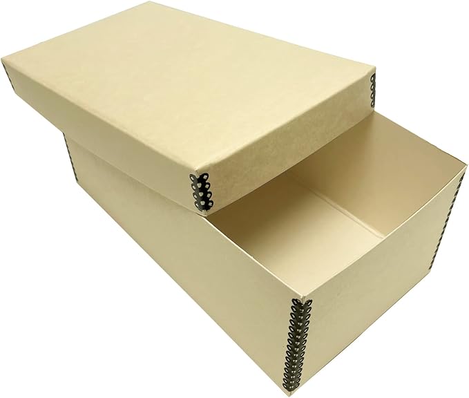 Lineco Archival Photo Card Box, Museum-Quality Storage, 4x6x12 Inch, Tan | Acid-Free with Removable Lid, Metal-Edge Corner, Bulk Storage and Preservation for Negatives, Prints, Films, Photos, Snapshot by Lineco
