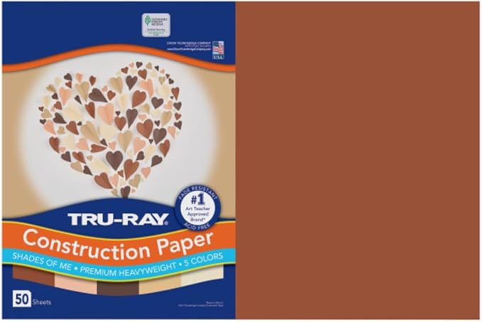Tru-Ray Shades of Me Construction Paper, 5 Assorted Skin Tone Colors, 12" x 18", 50 Sheets/Pack, Case of 25 Packs,1250 Sheets Total by Tru-Ray%C2%AE