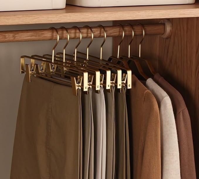 Premium Matte Gold Aluminum Pants Clip Hanger 100 Pack, Extra Smooth & Durable Metal Shirt Dress Aluminum Alloy Hanger,Clothing Support,Clothing Hang - Image 5