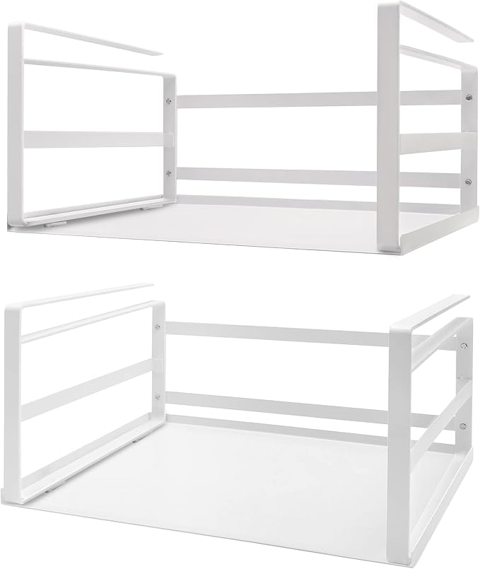 Nxconsu Under Shelf Basket 2 Pack, Cabinet Storage Organizer, 13.4" White | Solid Metal Bottom Holds Up to 30 lb with No Drilling for Kitchen Cupboard Pantry Bookshelf Closet Laundry and Bath by Nxconsu