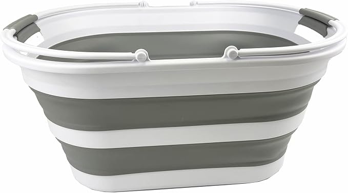 SAMMART 38L (10 Gallons) Collapsible Plastic Laundry Basket - Foldable Storage Container/Organizer - Portable Washing Tub - Space Saving Laundry Hamper (White/Grey) - Image 3